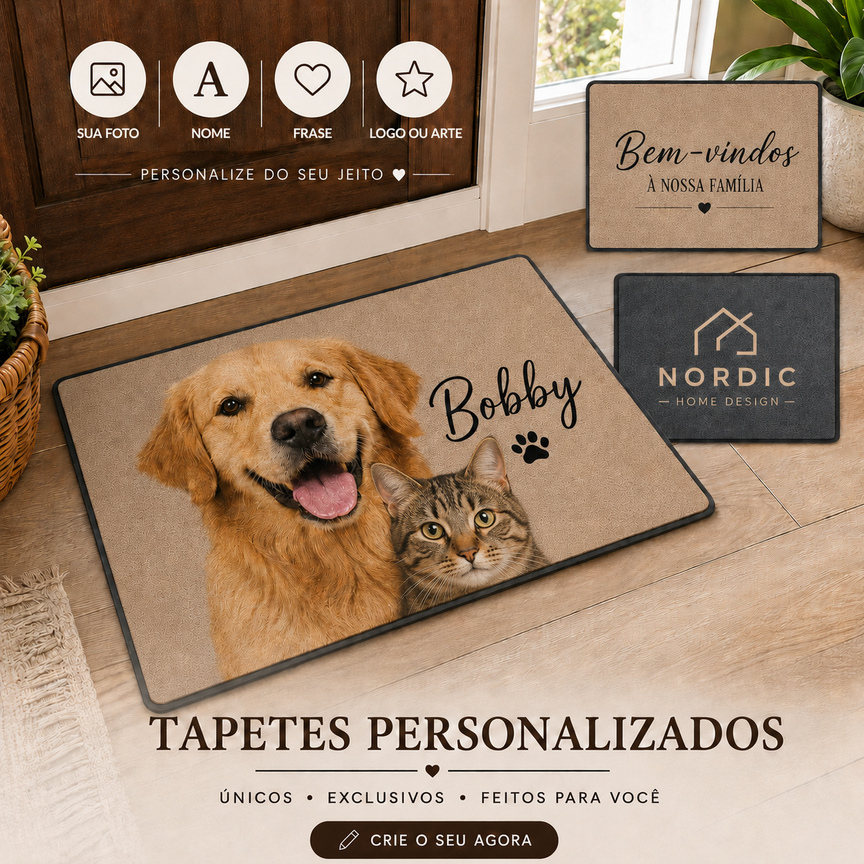TAPETE PERSONALIZADO COM FOTO, LOGO OU TEXTO