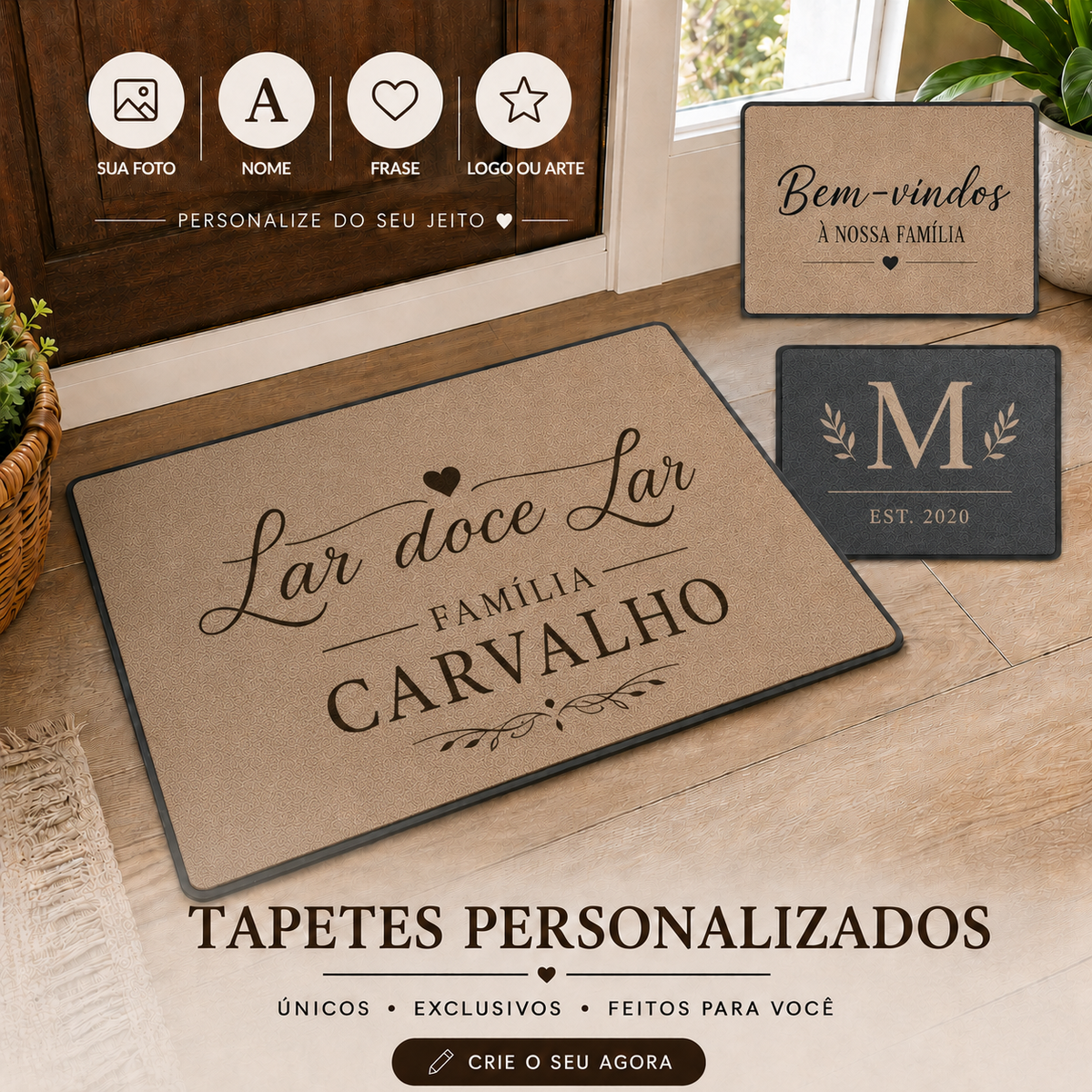 TAPETE PERSONALIZADO COM FOTO, LOGO OU TEXTO